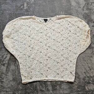 Willi Smith Cream Ivory Floral Lace Dolman Sleeve Blouson Top Small